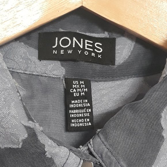 Jones New York Sleeveless Shirt, Semi-Sheer with Floral Pattern, Blue, Sz. M - Picture 8 of 10